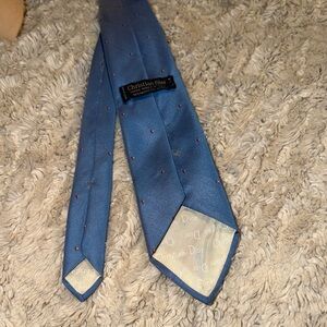 Dior Elegant Blue Tie with Subtle Red Accents